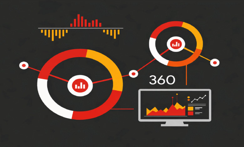 Infographic with charts, graphs, and a computer screen displaying data.