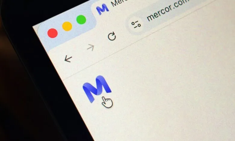 Mercor website displayed on a computer screen with a cursor hovering over the logo.