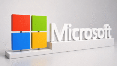 Microsoft logo with four colored squares and white lettering.