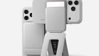 MOFT phone case and stand in light gray, showcasing its multi-functional design.