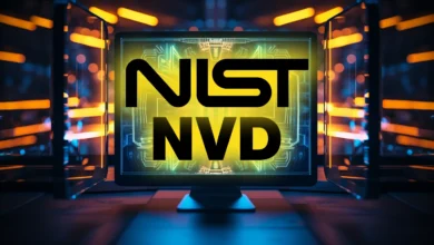 Computer screen displaying 'NIST NVD' with futuristic background.
