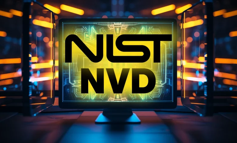 Computer screen displaying 'NIST NVD' with futuristic background.