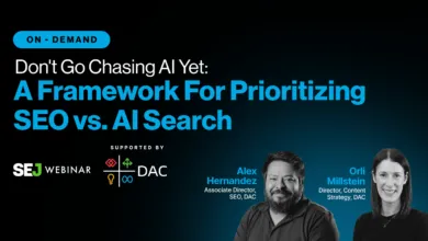 Webinar promo: SEO vs. AI Search featuring Alex Hernandez and Orli Millstein.