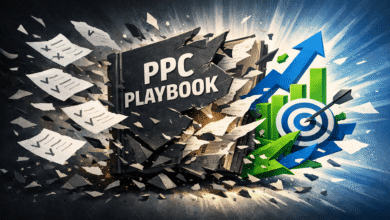 PPC Playbook exploding with growth charts and target success.