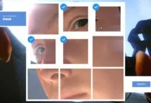 Captcha challenge with facial features and 'mesa' prompt.