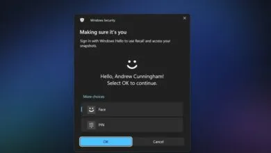 Windows Security prompt asking Andrew Cunningham to sign in with Windows Hello.