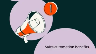Illustration of a megaphone with an exclamation point, promoting sales automation benefits.
