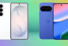 Samsung and Google phones side-by-side on a colorful background.