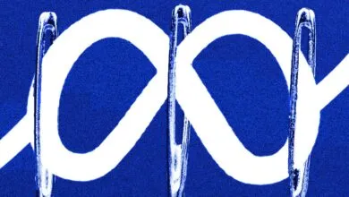 Abstract illustration of white infinity symbol on textured blue background.