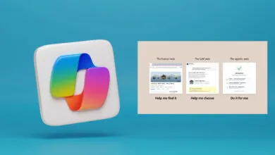 Abstract icon with colorful ribbon and three web interface examples.