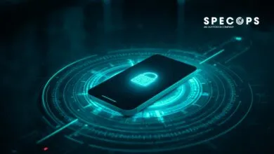 Smartphone with a glowing lock icon on screen, surrounded by digital rings.