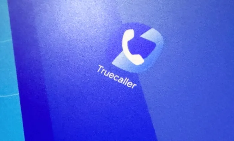 Truecaller app icon on a blue background.