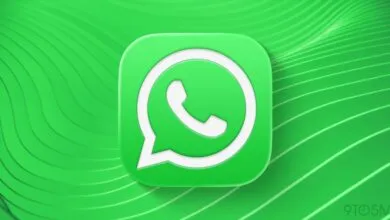 WhatsApp logo on a green background with curved lines.