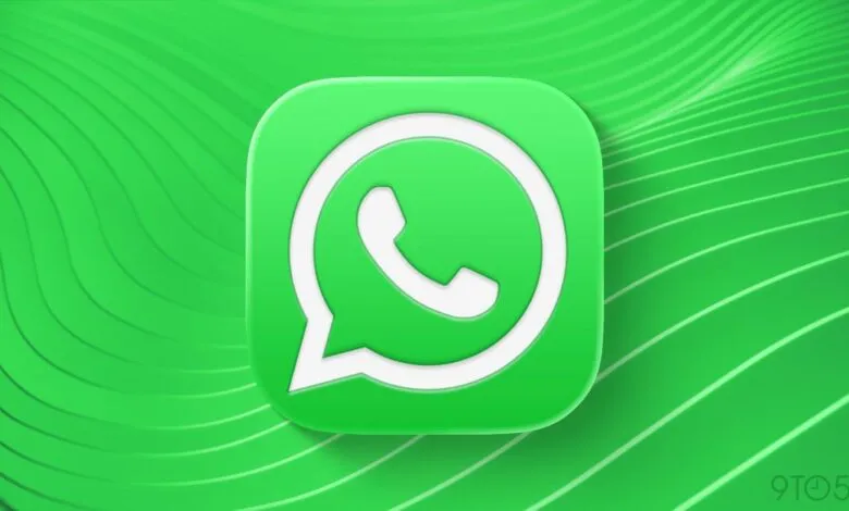 WhatsApp logo on a green background with curved lines.