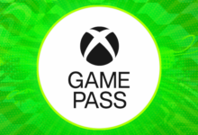 Xbox Game Pass logo on a vibrant green geometric background.