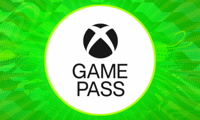 Xbox Game Pass logo on a vibrant green geometric background.