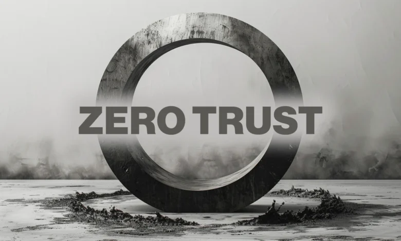 Abstract image with a concrete ring and the words 'Zero Trust' in gray.