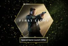 007 First Light game launch offer featuring a man aiming a gun.
