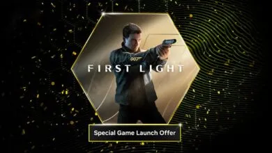 007 First Light game launch offer featuring a man aiming a gun.