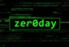 Green 'zer0day' text on black background with binary code.