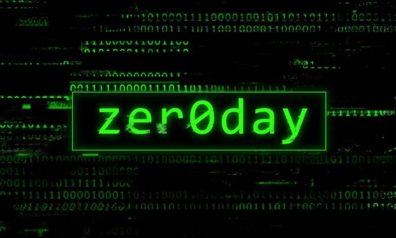 Green 'zer0day' text on black background with binary code.