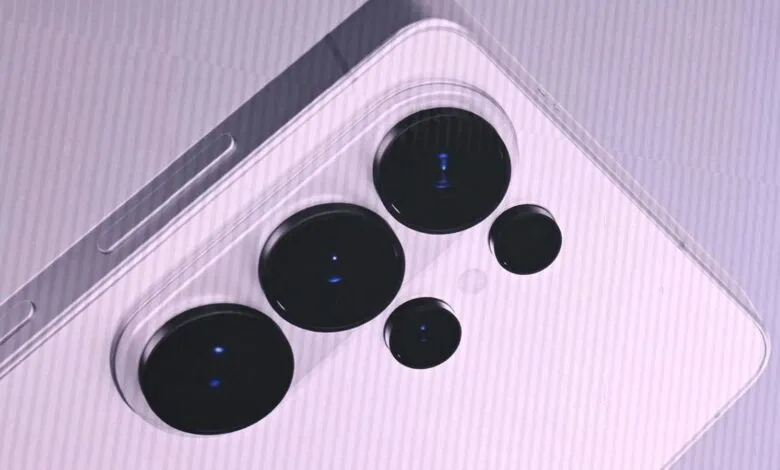 Close-up of a smartphone's camera array with multiple lenses.