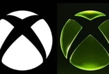 Xbox logo comparison: black and white vs. green glow.