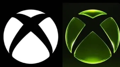 Xbox logo comparison: black and white vs. green glow.