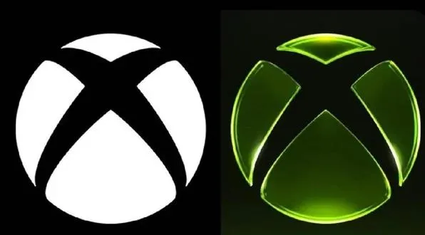 Xbox logo comparison: black and white vs. green glow.