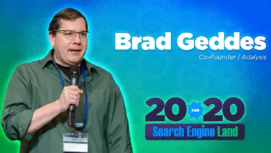 Brad Geddes speaking at Search Engine Land's 20-for-20 event.