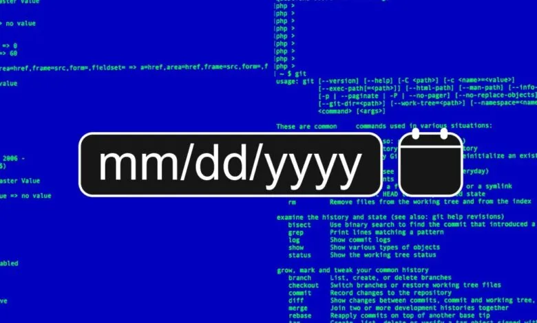 Code snippet with date format overlay for software development.