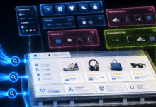 E-commerce website interface with product filters and recommendations.