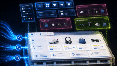 E-commerce website interface with product filters and recommendations.