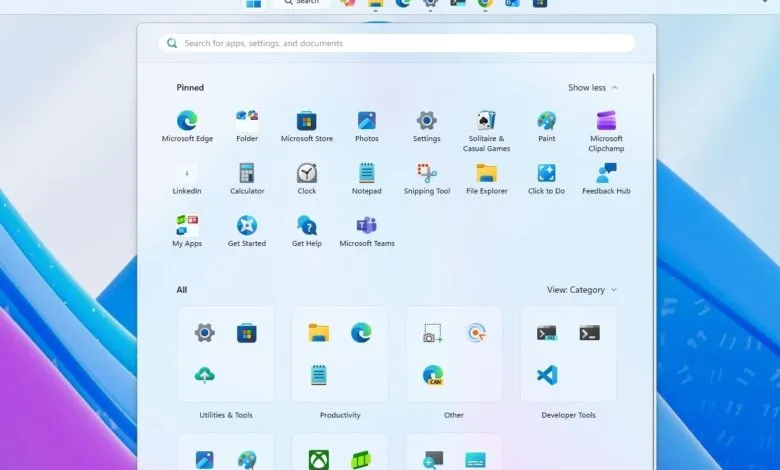 Windows 11 Start Menu showing pinned and all apps.