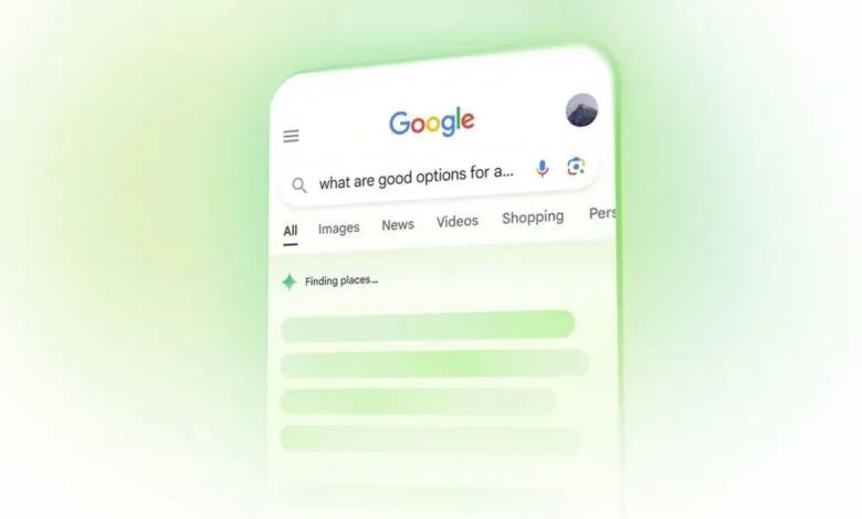 Google search interface on a phone, showing a search query in progress.