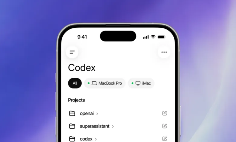Close-up of a smartphone screen displaying the Codex app interface.