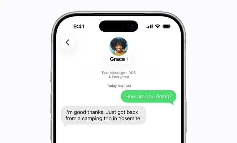 iPhone displaying RCS messaging with a contact named Grace.