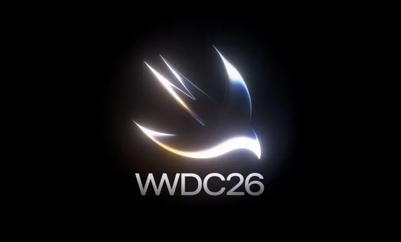 Glowing Swift logo and WWDC26 text on a black background.