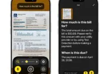 iPhone showing accessibility feature reading utility bill amount and due date.