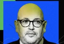 Portrait of Jason Rezaian with a colorful, graphic background.