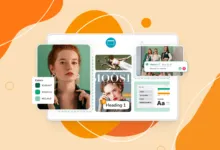 Website mockup showcasing brand assets like colors, typography, and logos.