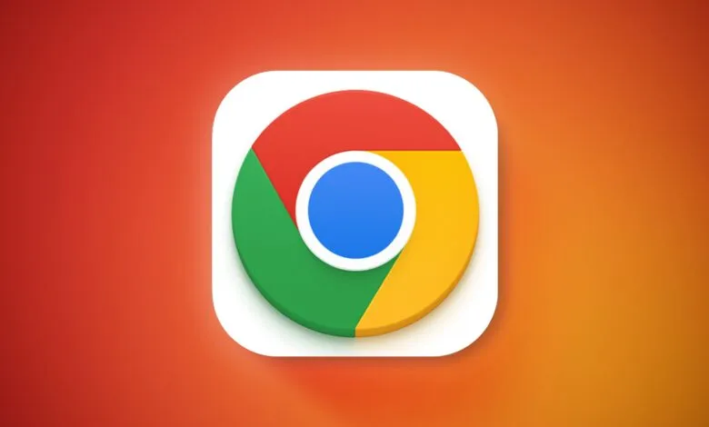 Google Chrome logo on a white rounded square against an orange gradient background.