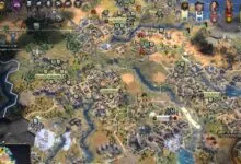 Civilization VII game map showing cities, resources, and terrain details.