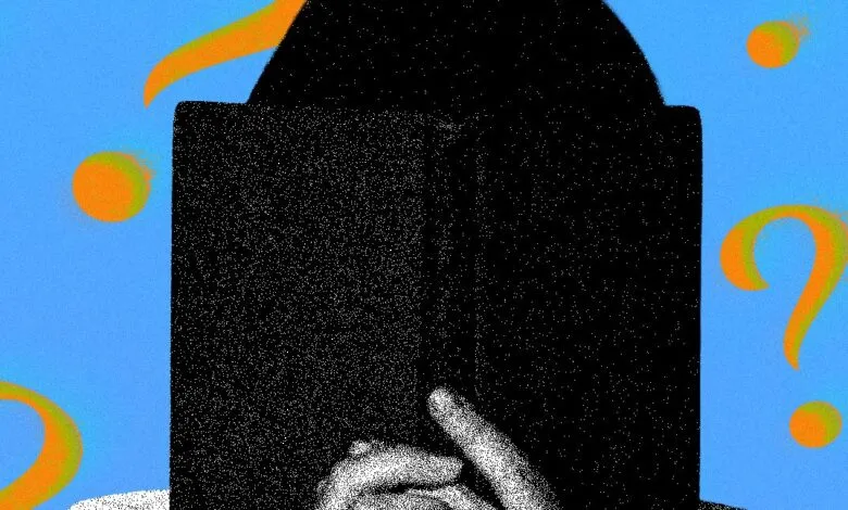 Abstract image of a person obscured by a black box with question marks.