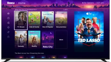 Roku TV home screen displaying various streaming options and the 'Ted Lasso' show.