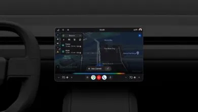 Car dashboard display showing Google Maps navigation with Gemini integration.