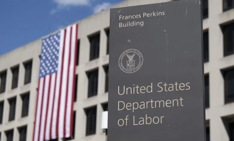United States Department of Labor building with American flag.
