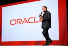 Larry Ellison speaks at Oracle OpenWorld conference.