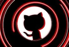 GitHub Octocat logo in black silhouette with red and white concentric circles.