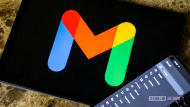 Gmail app open on a tablet and phone, showing the logo and interface.